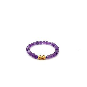 18K Gold Pixiu Piyao Lucky Charm Bracelet Natural Amethyst Gemstone 6mm February